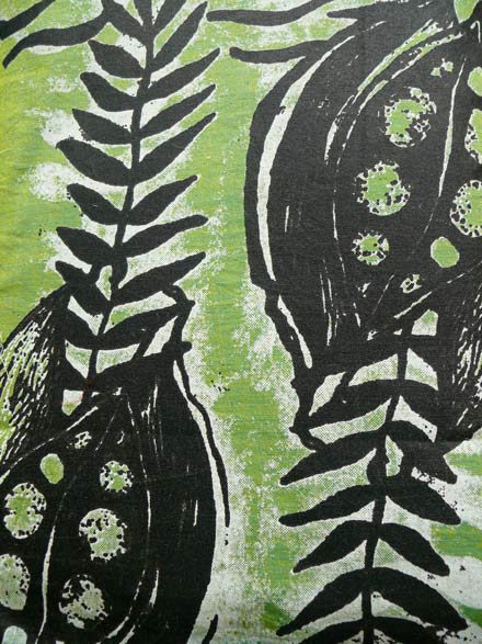 Black & White Pod Print on Green Textiles