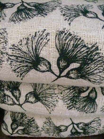 Screen Printed Eucalyptus on Open Weave Cotton