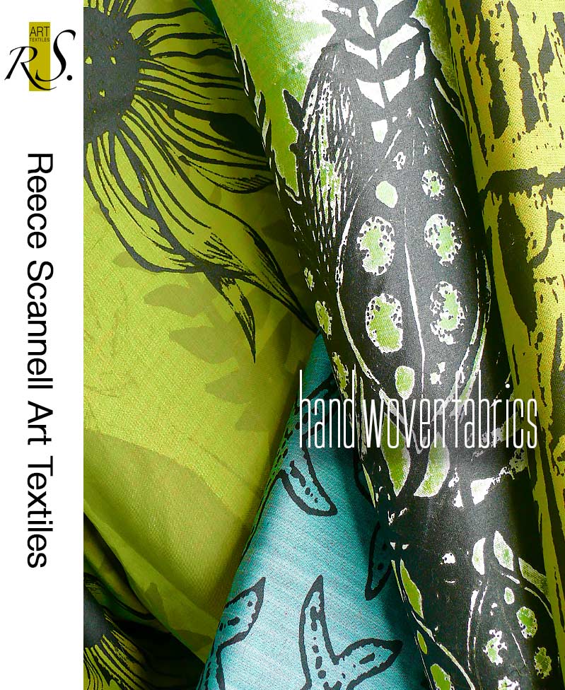 Promo Banner of Hand Printed Australian Botanicals and Abstract Design on Shot Cotton and Slub Cotton in Green Tone