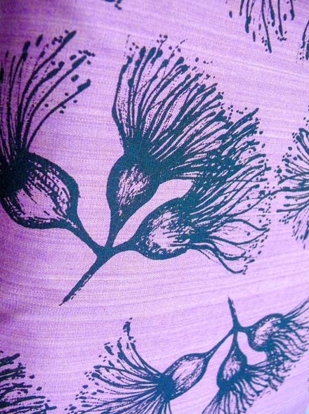 Black Eucalyptus Print on Purple Shot Cotton