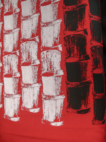 White & Black Bamboo Print on Red Slub Cotton